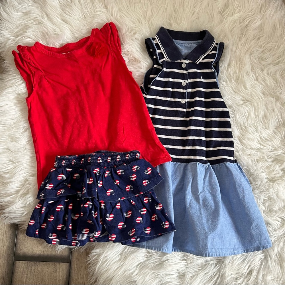 Girls 4T Red, White, and Blue Summer Outfit Set